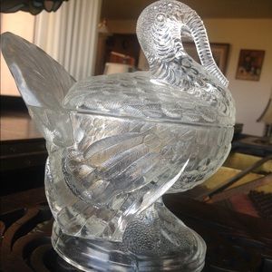 Vintage Lead Crystal Turkey Candy or Gravy Dish
